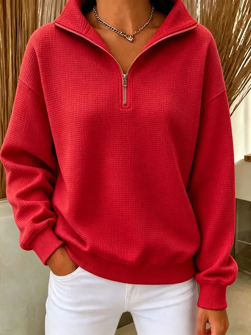 Damen Stepp-Fleece-Pullover mit halbem Reißverschluss und Stehkragen Nord Taschen