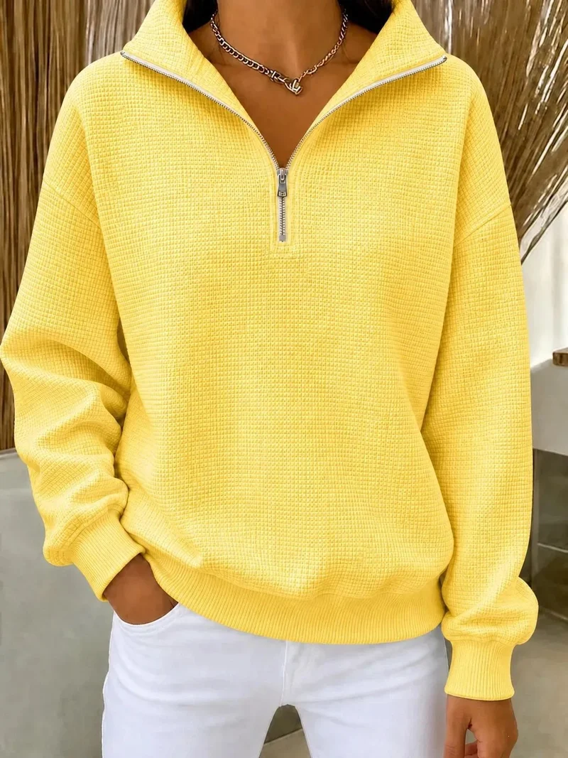 Damen Stepp-Fleece-Pullover mit halbem Reißverschluss und Stehkragen Nord Taschen