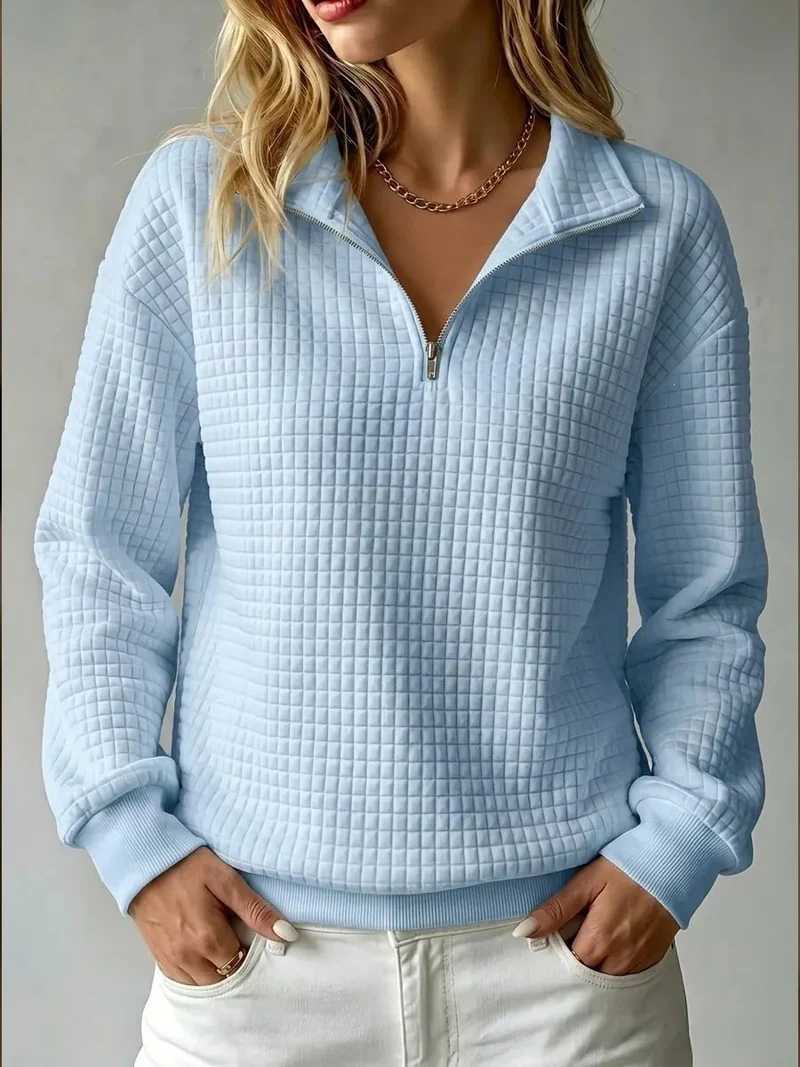 Damen Stepp-Fleece-Pullover mit halbem Reißverschluss und Stehkragen Nord Taschen