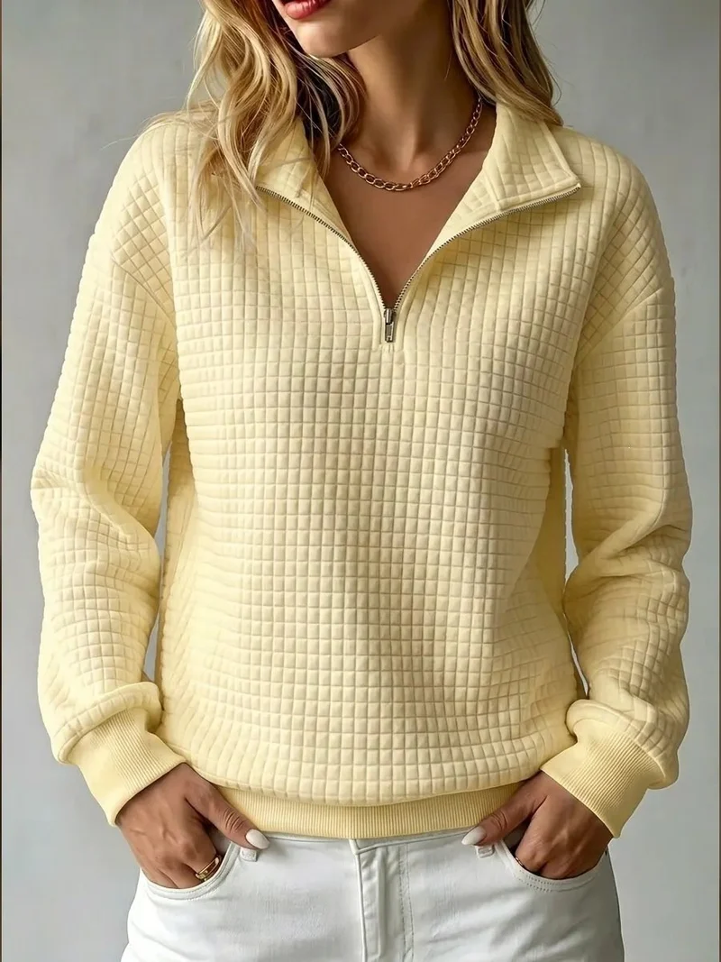 Damen Stepp-Fleece-Pullover mit halbem Reißverschluss und Stehkragen Nord Taschen