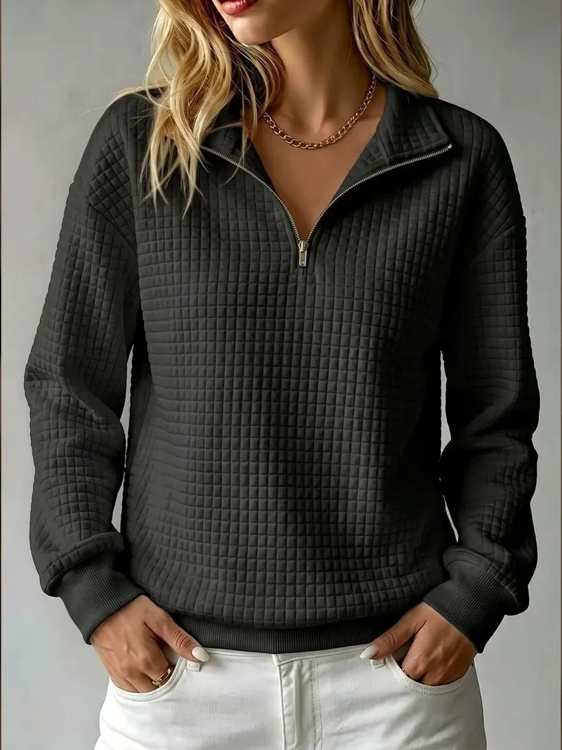 Damen Stepp-Fleece-Pullover mit halbem Reißverschluss und Stehkragen Nord Taschen