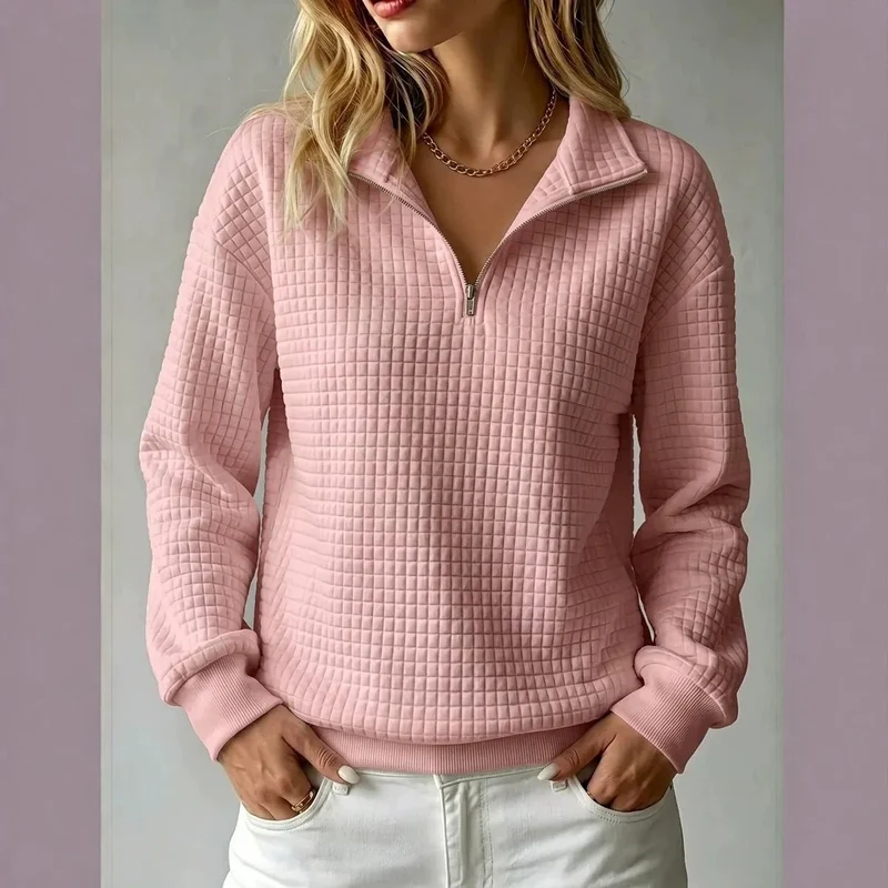 Damen Stepp-Fleece-Pullover mit halbem Reißverschluss und Stehkragen Nord Taschen