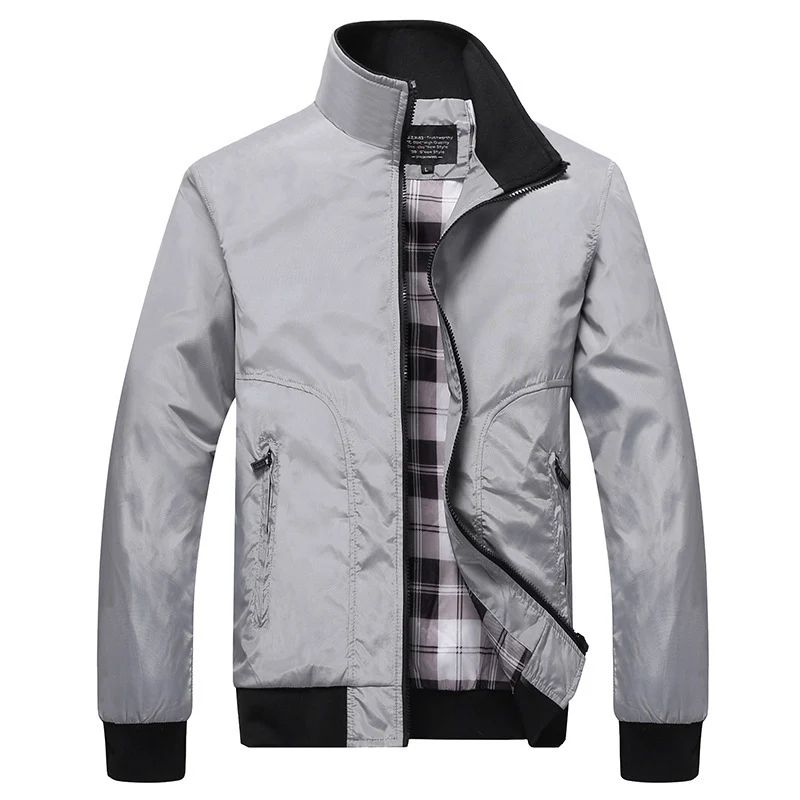 Herren leichter Nylon-Bomber mit kariertem Innenfutter, hohem Stehkragen und Reißverschlusstaschen Nord Taschen