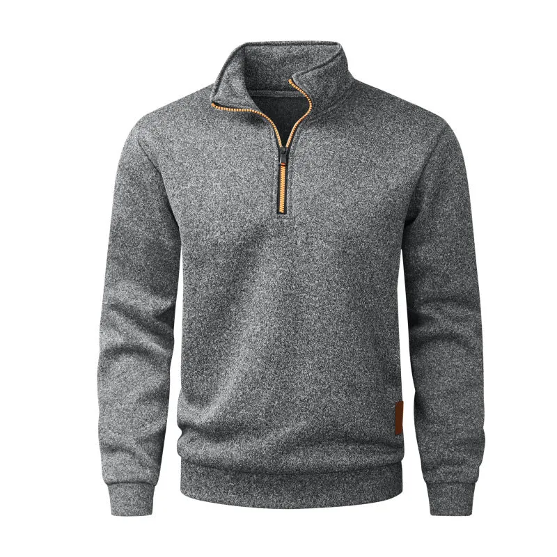 Herren Halbzip‑Pullover aus meliertem Strick mit Stehkragen und Reißverschluss Nord Taschen