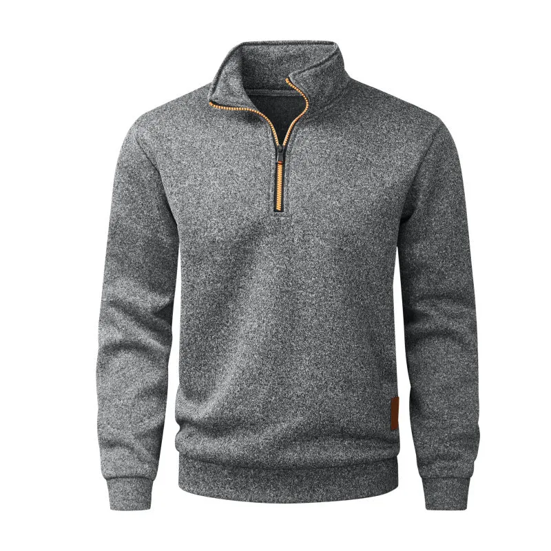 Herren Halber Reißverschluss-Fleecepullover mit Stehkragen, melierter Struktur & elastischen Bündchen Nord Taschen