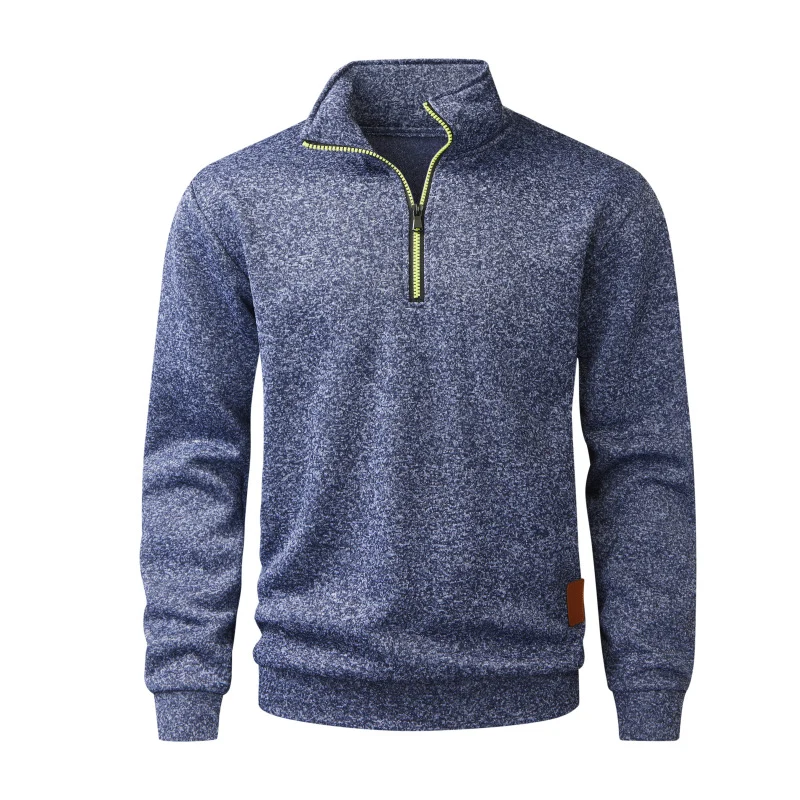 Herren Halber Reißverschluss-Fleecepullover mit Stehkragen, melierter Struktur & elastischen Bündchen Nord Taschen