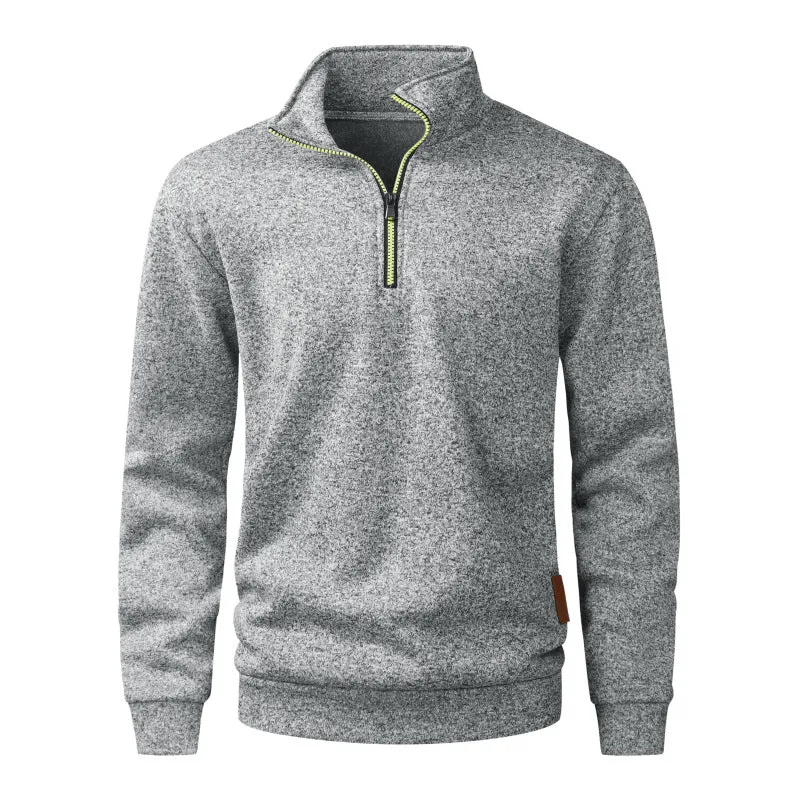 Herren Halber Reißverschluss-Fleecepullover mit Stehkragen, melierter Struktur & elastischen Bündchen Nord Taschen
