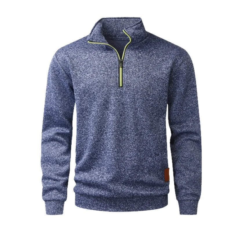 Herren Halber Reißverschluss-Fleecepullover mit Stehkragen, melierter Struktur & elastischen Bündchen Nord Taschen