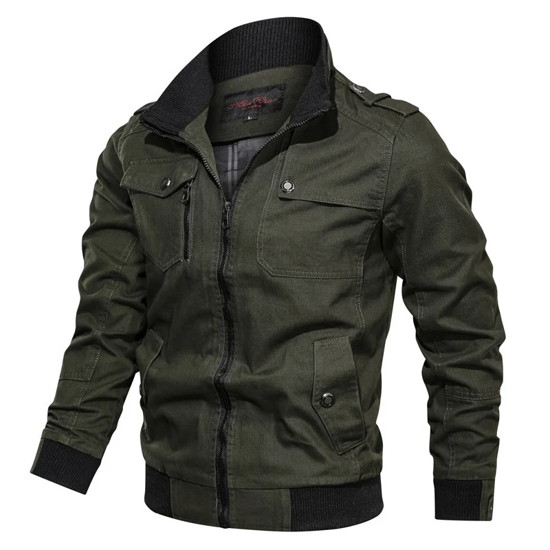 Herren robuste Canvas-Pilotenjacke mit Schulterepauletten, Rippbündchen und Multifunktions-Taschen Nord Taschen