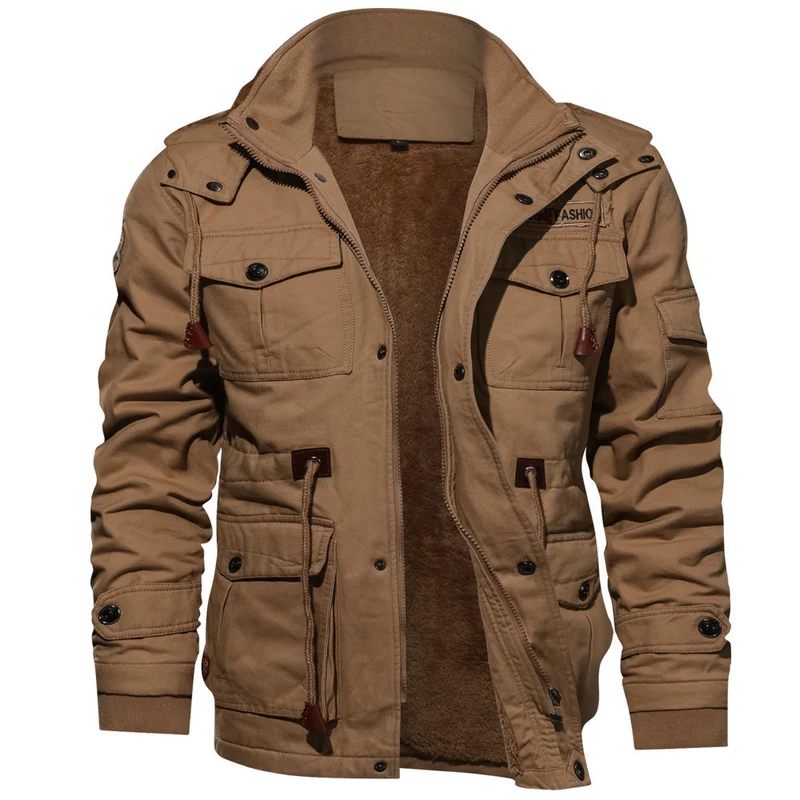 Herren robuste Canvas-Fieldjacke mit wärmender Samtfleece-Innenlage, Kapuze und Multifunktionstaschen Nord Taschen