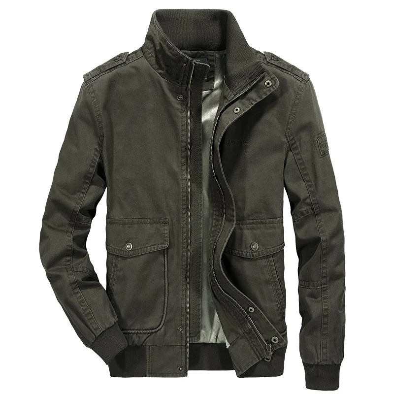 Herren robuste Canvas‑Field‑Bomberjacke mit Stehkragen, Schulterklappen und Mehrfach‑Taschen Nord Taschen