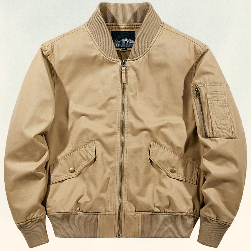 Herren Robuste Canvas-Bomberjacke im Pilotenstil mit Ärmeltasche und geripptem Saum Nord Taschen