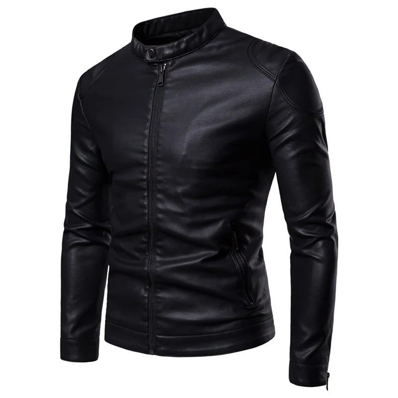 Herren Slim-Fit Kunstleder-Motorradblouson mit Stehkragen und ergonomischer Schultersteppung Nord Taschen