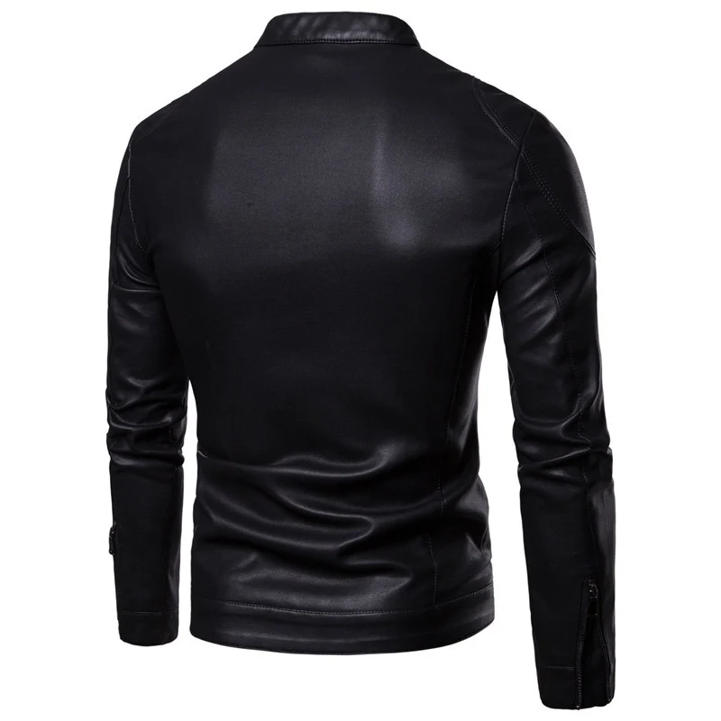 Herren Slim-Fit Kunstleder-Motorradblouson mit Stehkragen und ergonomischer Schultersteppung Nord Taschen