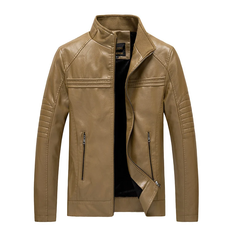 Herren Slim-Fit Kunstleder-Motojacke mit Stehkragen und gesteppter Ärmelpasse Nord Taschen