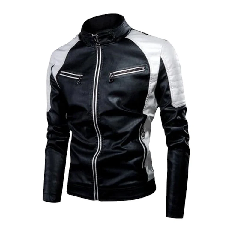 Herren Slim-Fit Kunstleder-Motojacke im Retro-Racer-Design mit gepolsterten Schultereinsätzen und Zipperdetails Nord Taschen