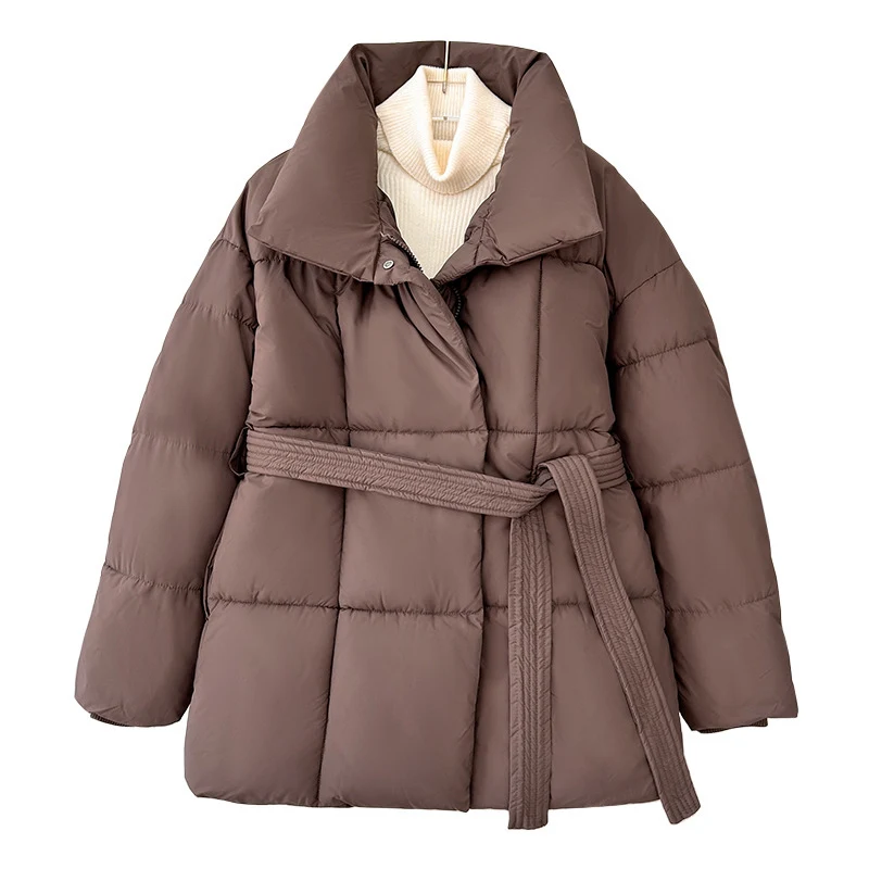Damen nan gesteppte Winterjacke mit Taillengürtel, Stehkragen und Rippbündchen Nord Taschen