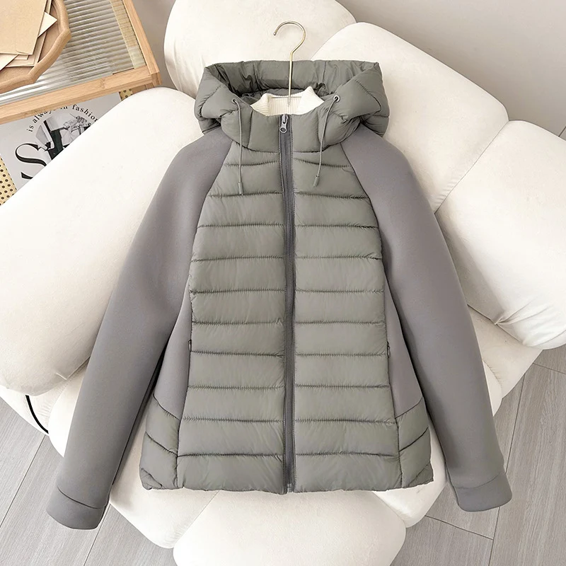 Damen nan gesteppte Hybridjacke mit Kapuze, Softshell-Ärmeln und leichter Thermoisolierung Nord Taschen