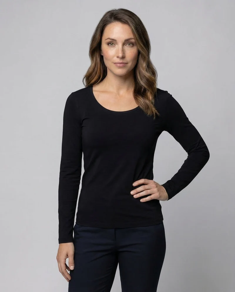 Damen Ausgestelltes Langarmshirt Baumwolljersey