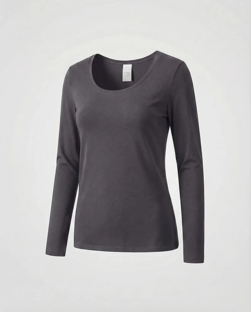 Damen Ausgestelltes Langarmshirt Baumwolljersey