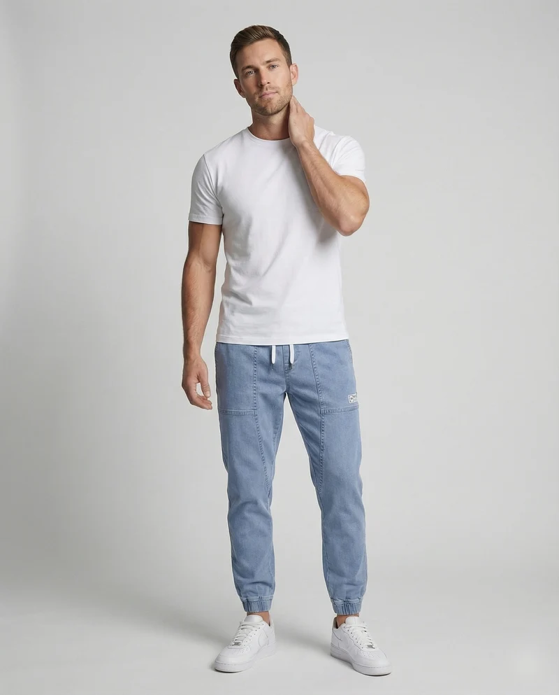 Herren Lässige Elastikbund Jeansstoff-Jogginghose