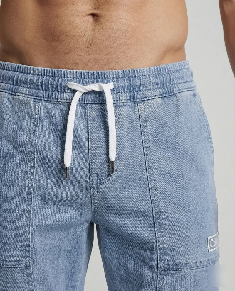 Herren Lässige Elastikbund Jeansstoff-Jogginghose