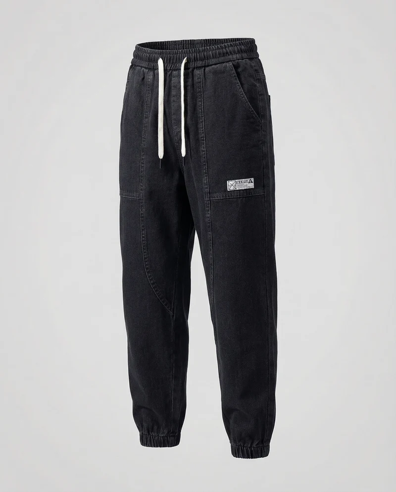 Herren Lässige Elastikbund Jeansstoff-Jogginghose