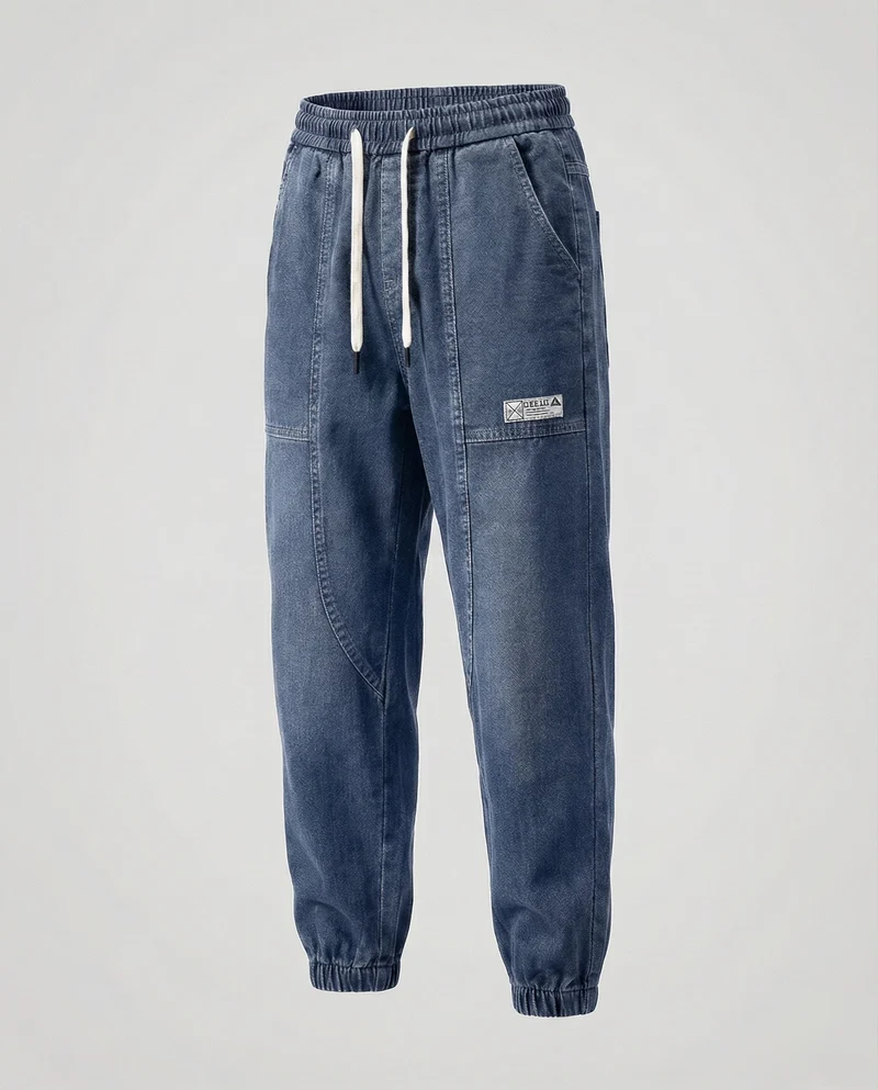 Herren Lässige Elastikbund Jeansstoff-Jogginghose