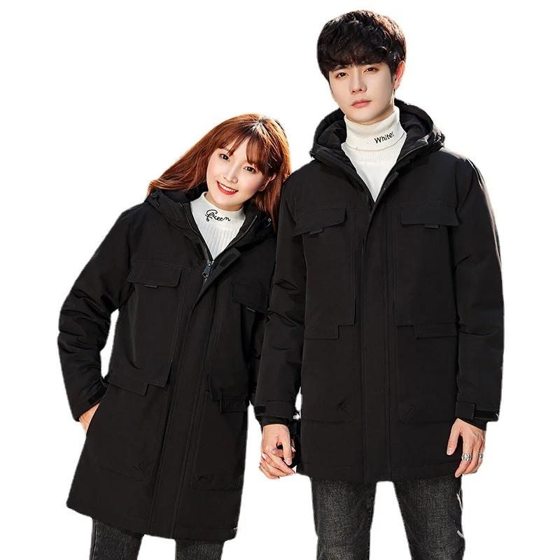 Unisex Gepolsterter langer Parka mit Kapuze Multifach-Taschen und winddichter Thermoisolierung Nord Taschen