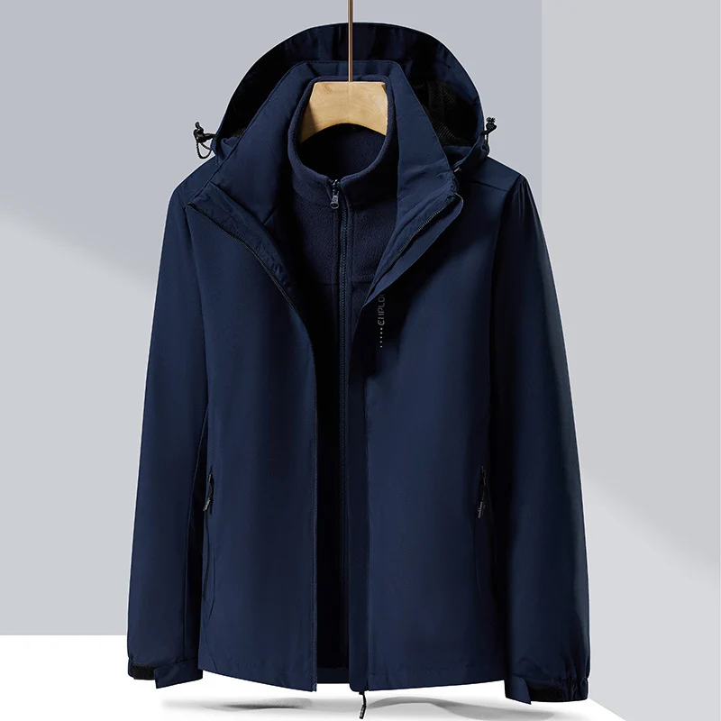 Herren zweilagige Softshell-Regenjacke mit abnehmbarem Fleece‑Innenlayer und verstellbarer Kapuze Nord Taschen