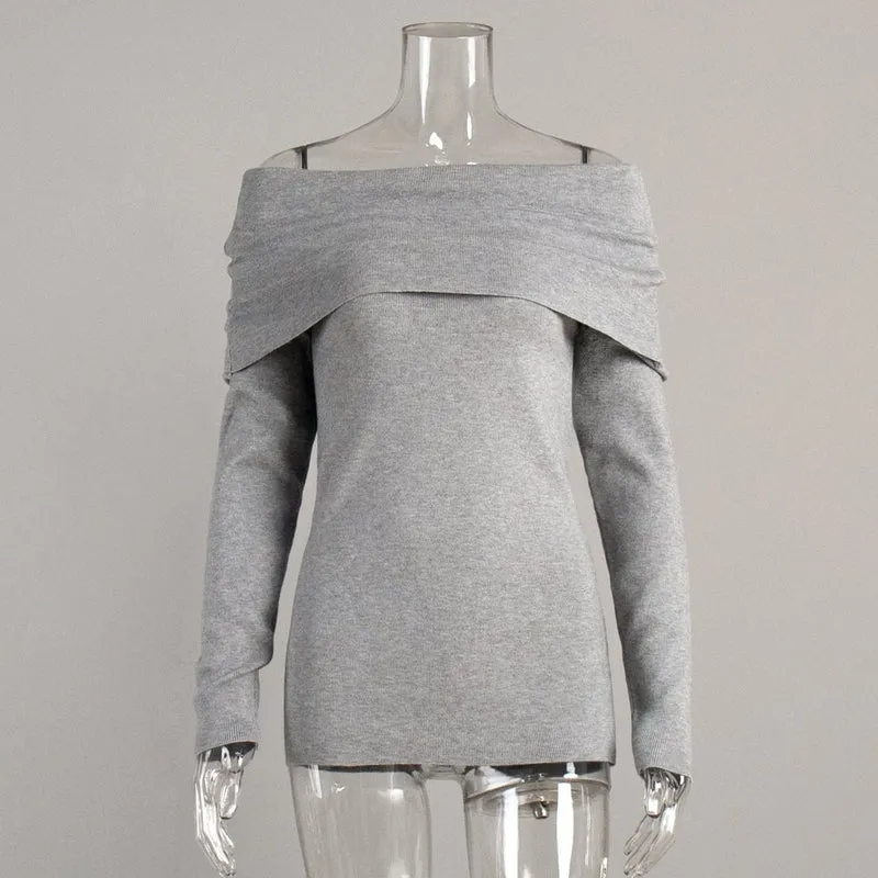 Damen schulterfreier Feinstrick-Pullover mit umlegbarem Carmenkragen Nord Taschen