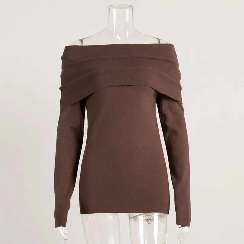 Damen schulterfreier Feinstrick-Pullover mit umlegbarem Carmenkragen Nord Taschen