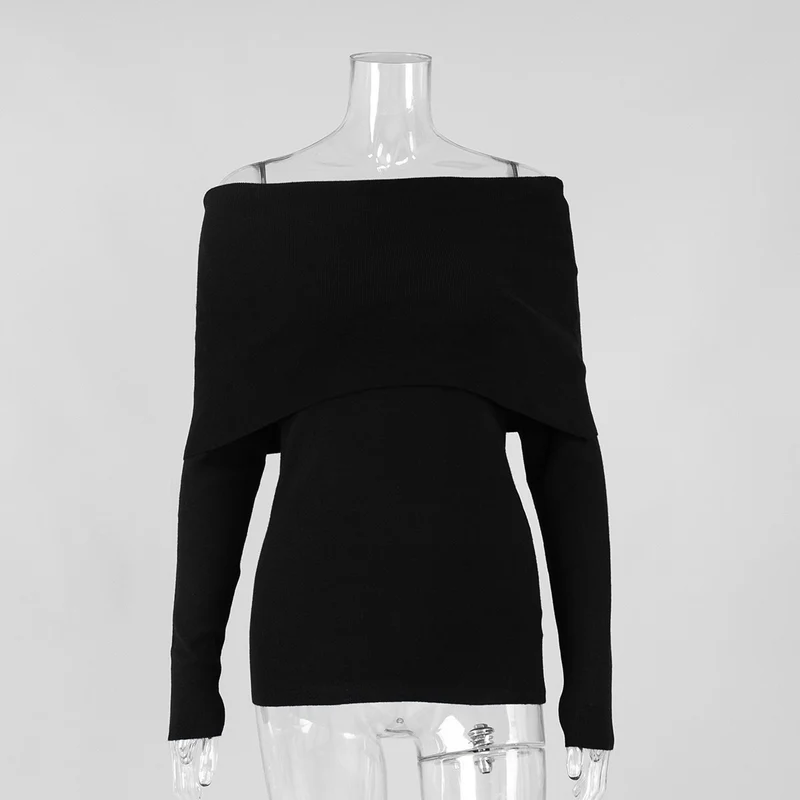 Damen schulterfreier Feinstrick-Pullover mit umlegbarem Carmenkragen Nord Taschen