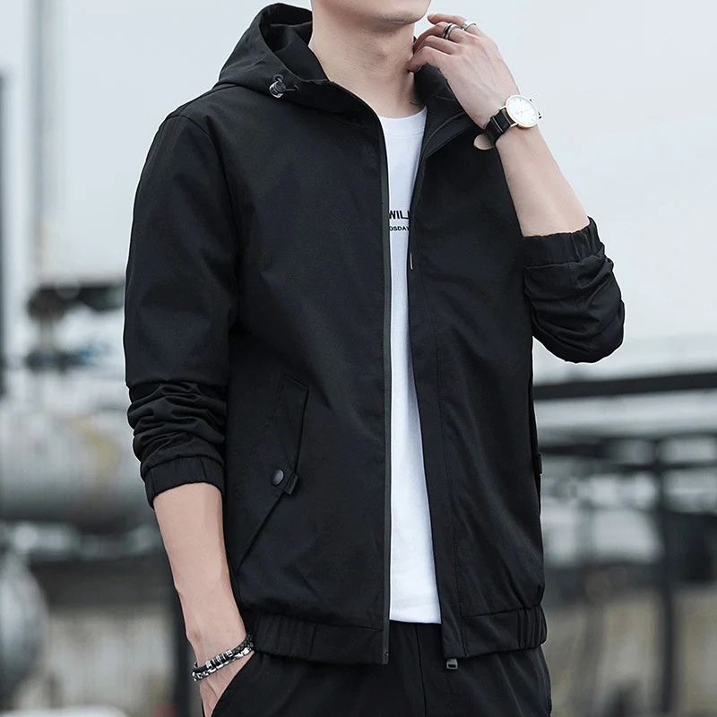 Herren Leichter Kapuzen-Windbreaker im Urban-Minimalstil mit verdecktem Reißverschluss und elastischen Bündchen Nord Taschen
