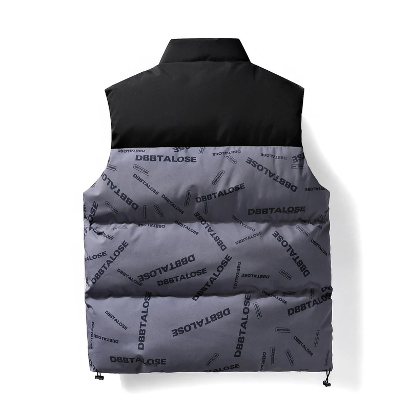 Herren Gepolsterte Steppweste mit hohem Kragen Allover-Logoprint & Kordelzugsaum Nord Taschen