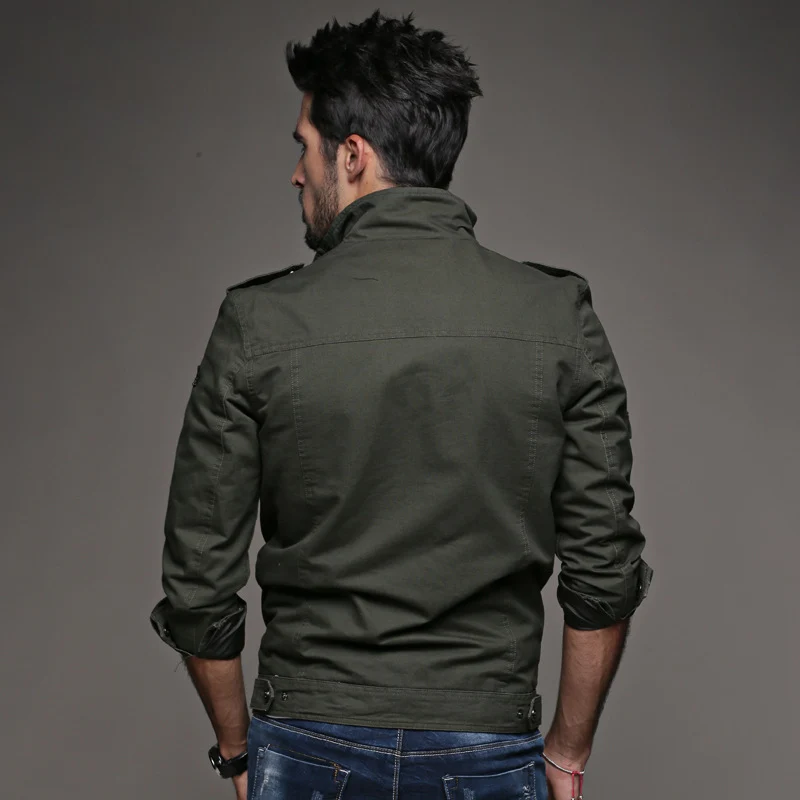Herren Robust-Canvas-Feldblouson mit Stehkragen, Schulterpatten und Multifunktions-Taschen Nord Taschen