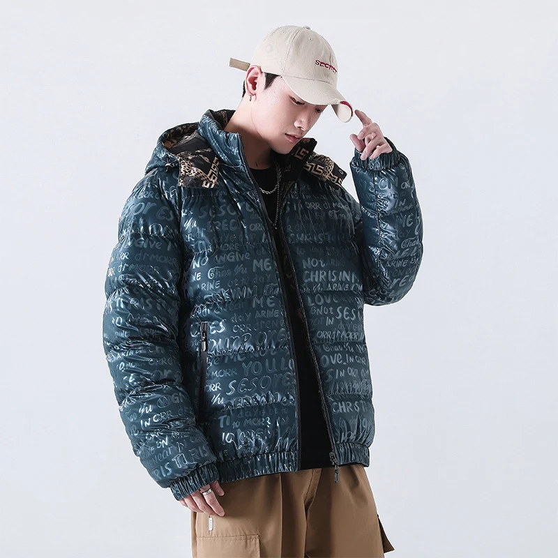 Herren Reflektierende gesteppte Daunenoptik-Überjacke mit Kapuze und Allover-Print Nord Taschen