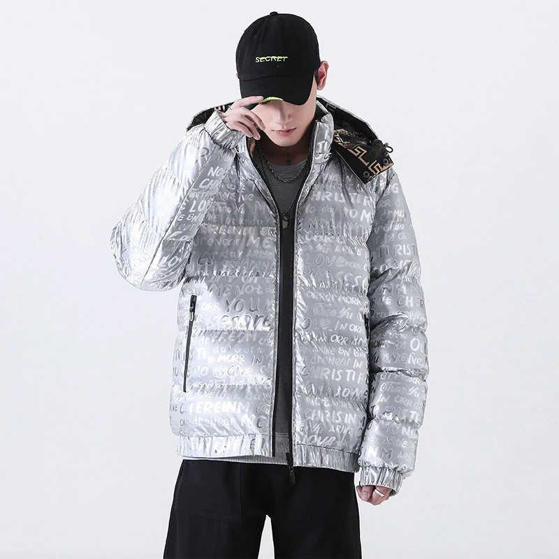 Herren Reflektierende gesteppte Daunenoptik-Überjacke mit Kapuze und Allover-Print Nord Taschen