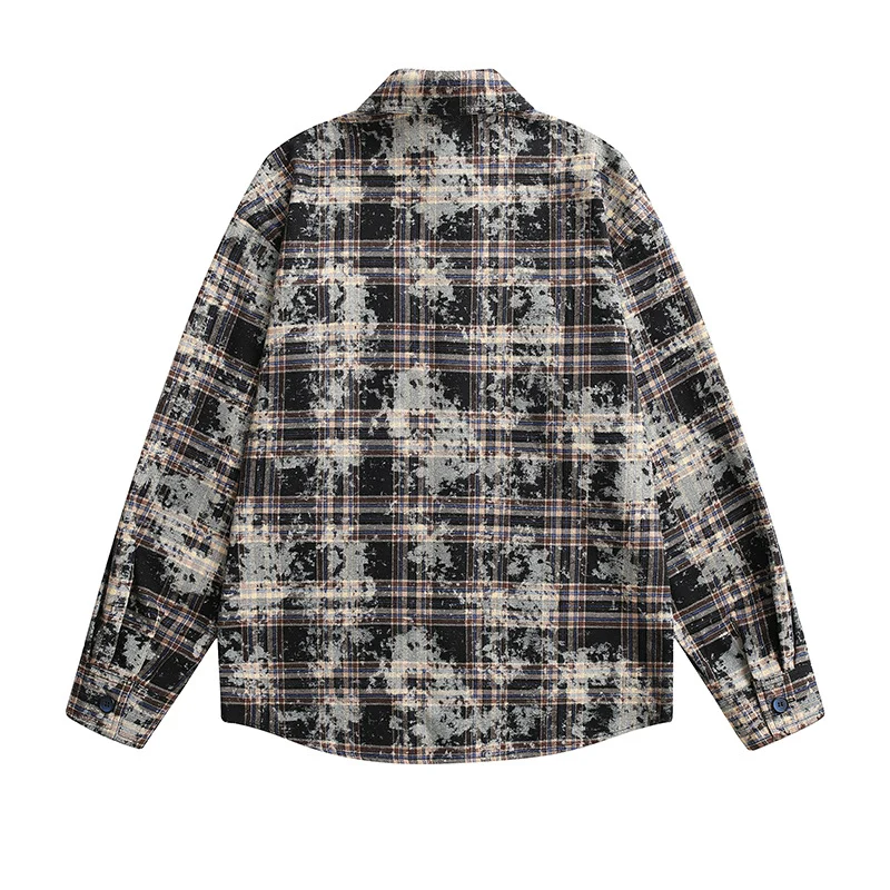 Damen Oversized Karo‑Hemdjacke mit Used‑Effekt und Brusttaschen Nord Taschen