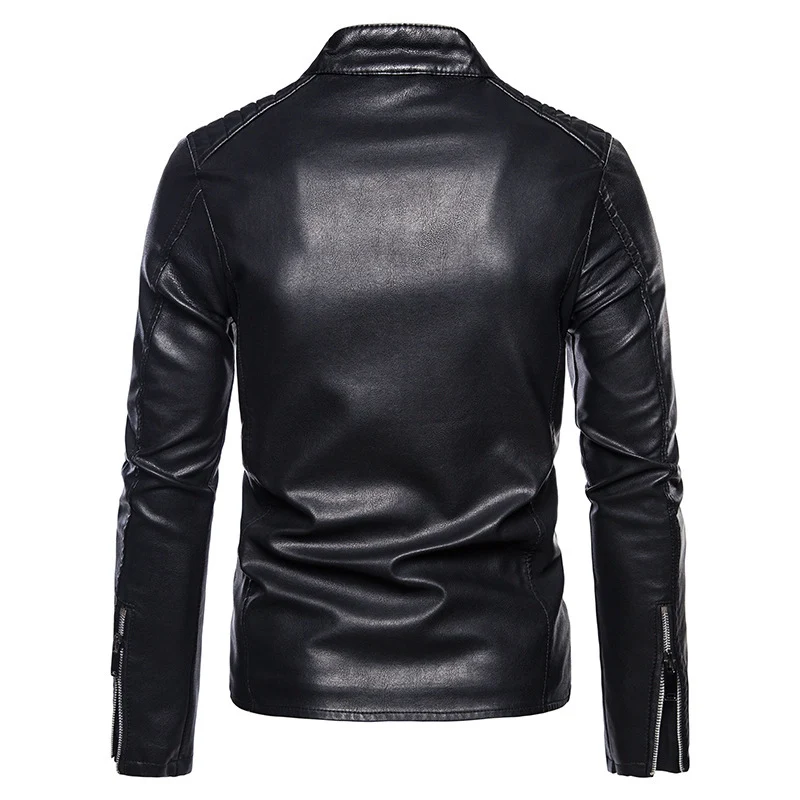 Herren Slim-Fit Kunstleder‑Motojacke im Aviator‑Minimalstil mit Stehkragen und Reißverschlusstaschen Nord Taschen