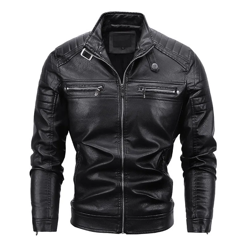 Herren Slim-Fit Kunstleder-Bikerblouson mit gesteppter Schulterpasse und Reißverschluss Nord Taschen