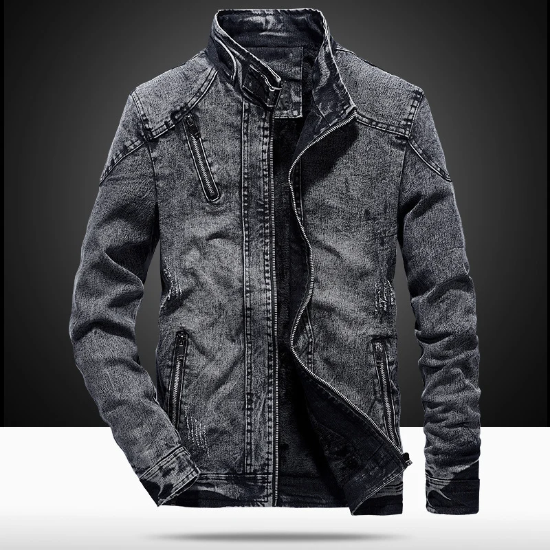 Herren Slim-Fit Denim-Workerblouson mit Stehkragen und Zipper-Details Nord Taschen