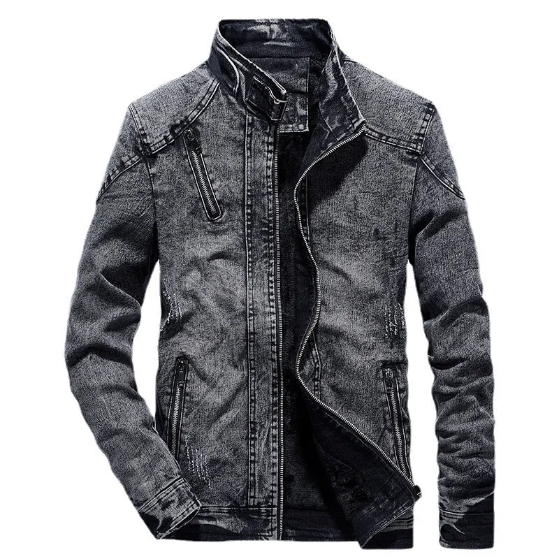 Herren Slim-Fit Denim-Workerblouson mit Stehkragen und Zipper-Details Nord Taschen