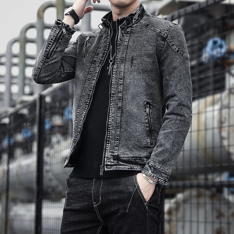 Herren Slim-Fit Denim-Workerblouson mit Stehkragen und Zipper-Details Nord Taschen