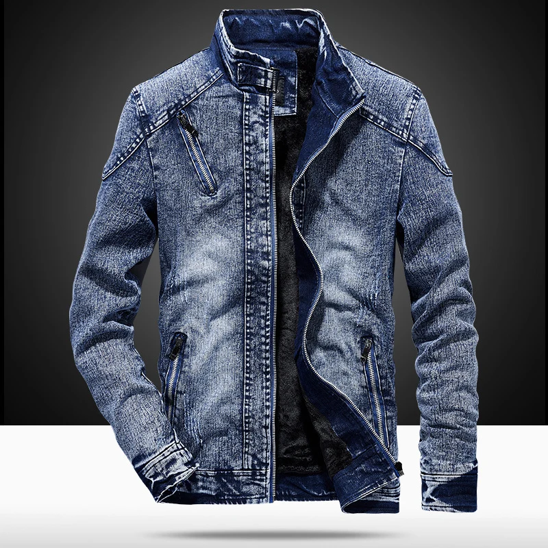 Herren Slim-Fit Denim-Workerblouson mit Stehkragen und Zipper-Details Nord Taschen