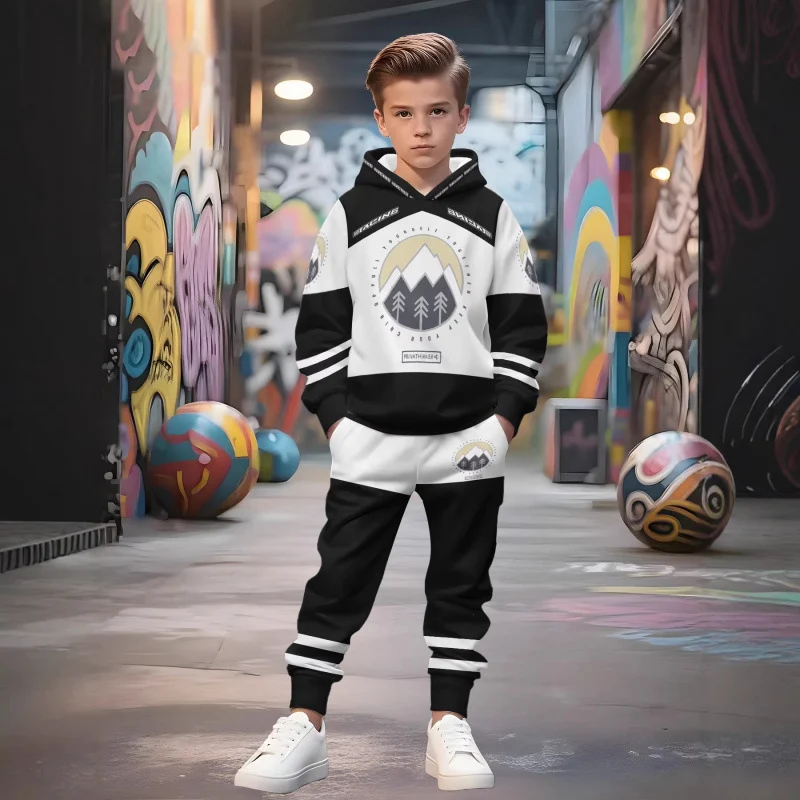 Unisex Kinder Jogginganzug mit Kapuzenpullover und detailreichem Auto-Print Arvani