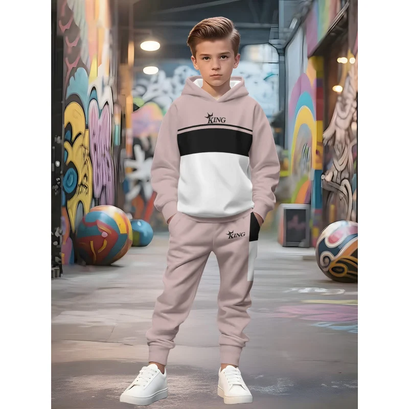 Unisex Kinder Jogginganzug mit Kapuzenpullover und detailreichem Auto-Print Arvani