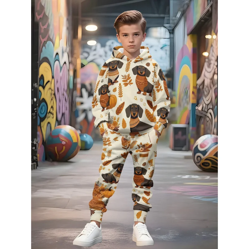 Unisex Kinder Jogginganzug mit Kapuzenpullover und detailreichem Auto-Print Arvani