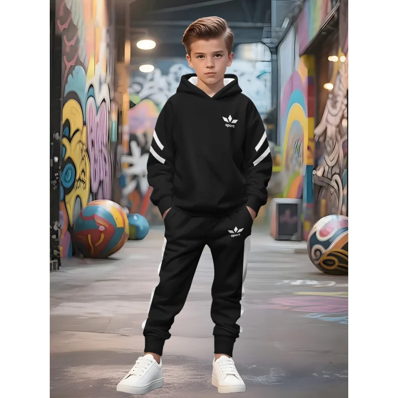 Unisex Kinder Jogginganzug mit Kapuzenpullover und detailreichem Auto-Print Arvani