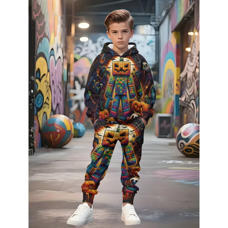Unisex Kinder Jogginganzug mit Kapuzenpullover und detailreichem Auto-Print Arvani